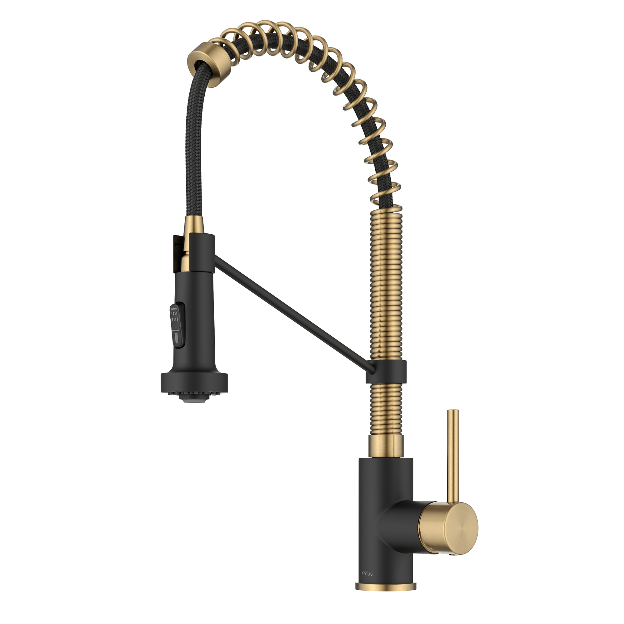 KRAUS Bolden Commercial Style 2-Function Single Handle Pull Down Kitchen Faucet in Brushed Brass / Matte Black